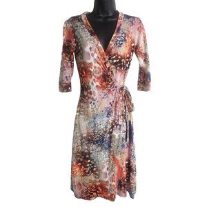 Salaam‎ Wrap Dress Women XS  3/4 sleeve Multi Colored V Neck Career Casual